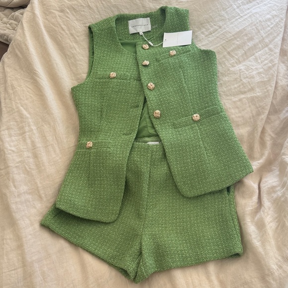 Vici Pants - Vici Green Textured Pantsuit